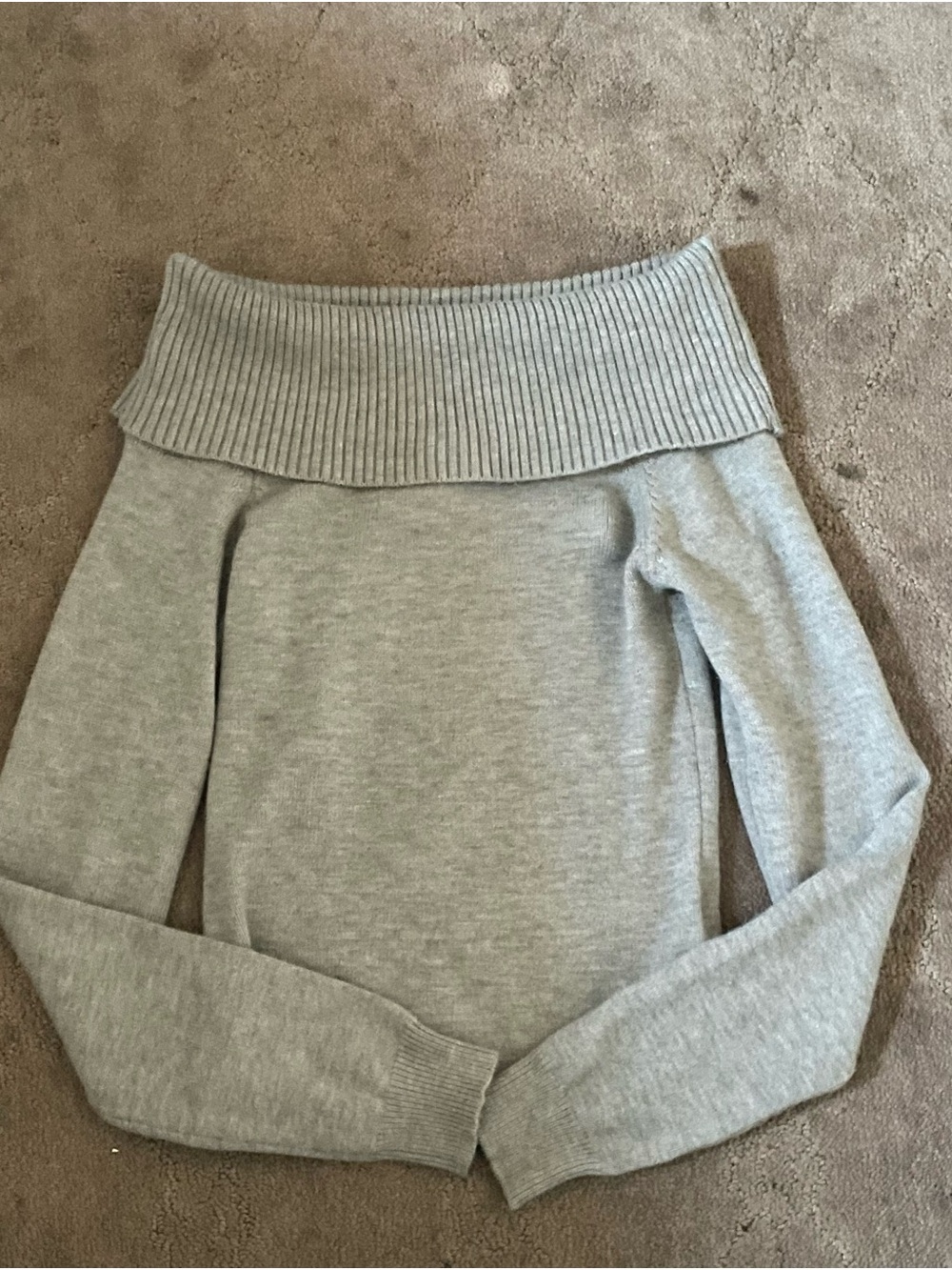 Love Tree Off-the-Shoulder Foldover Neck Sweater - Light Gray